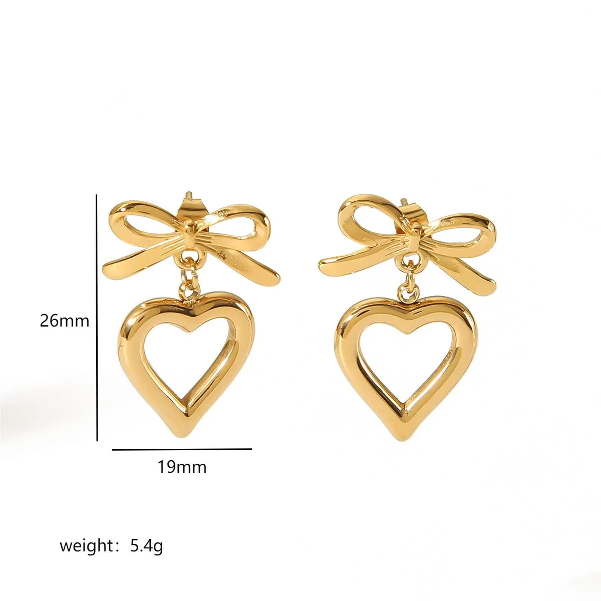 1 Pair Simple  Classic Style Heart Bowknot Shape Stainless Steel 18K Gold Plated Women's Stud Earrings h5 Picture2